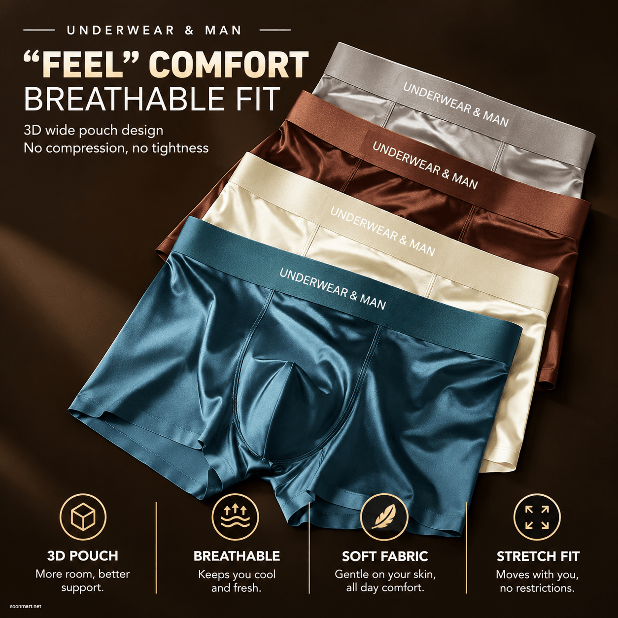 Men's Silky Smooth "Naked Feel" Boxer Briefs - Breathable & 3D Comfort