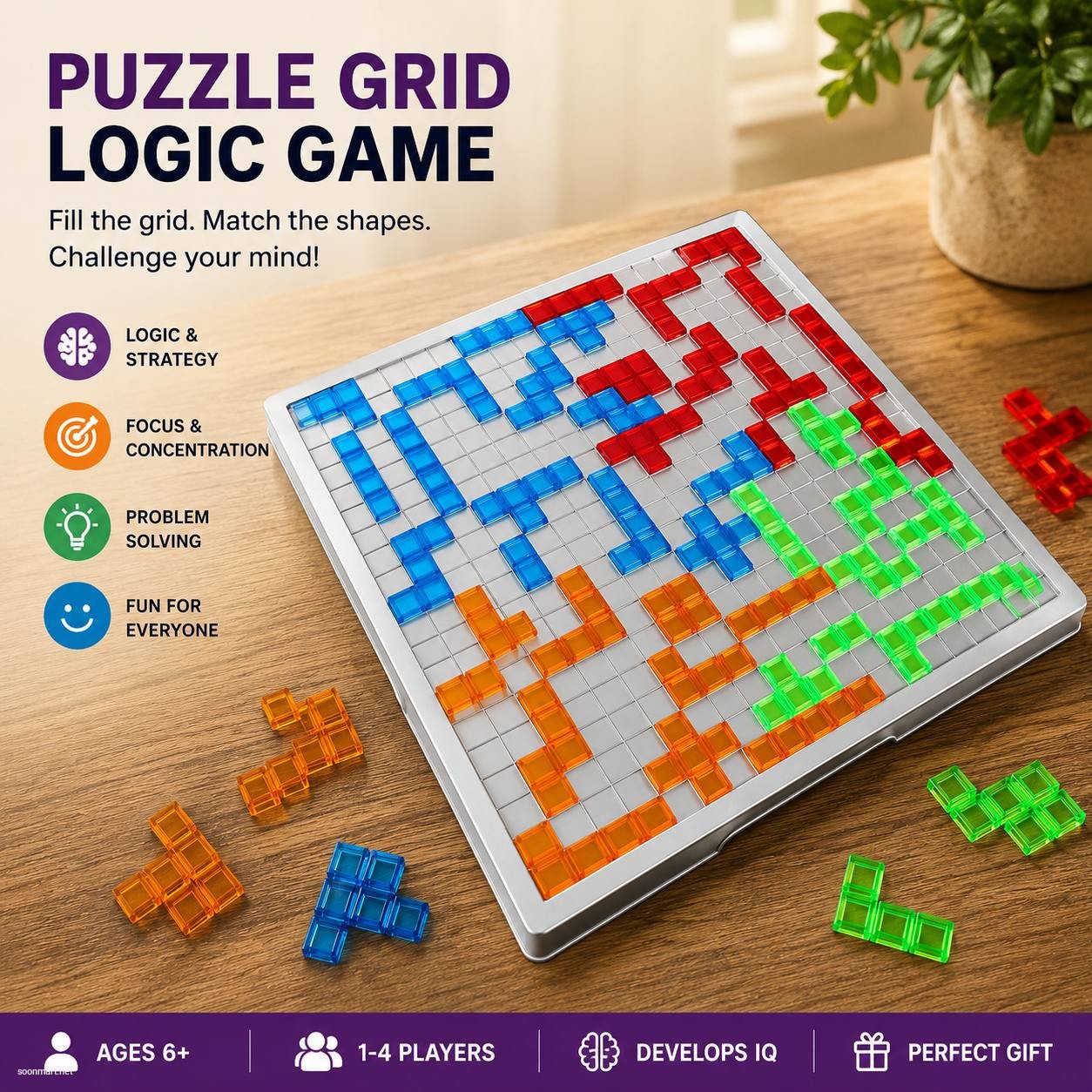 Intellectual Strategy Board Game | Colorful Squares Puzzle Toy