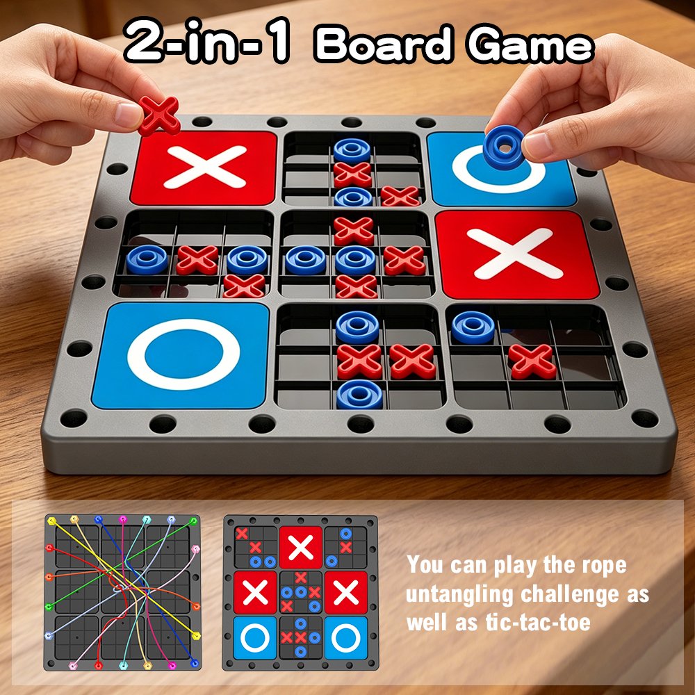 Children's 2-in-1 Educational Board Game: Rope Untangling & Tic Tac Toe Puzzle