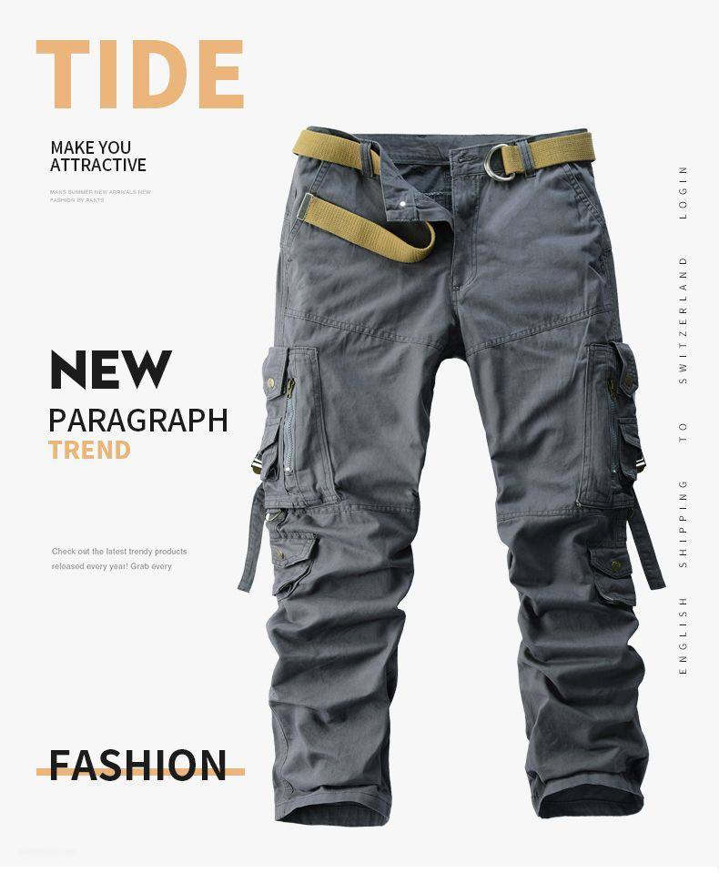Men's Multi-Pocket Outdoor Casual Cargo Pants with Belt - Multiple Colors