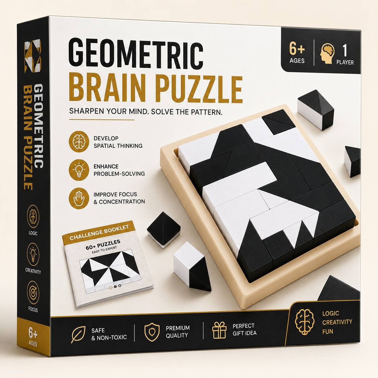 Smart Logic Building Block Puzzle Game - 120/370 Levels Black & White Educational Toy
