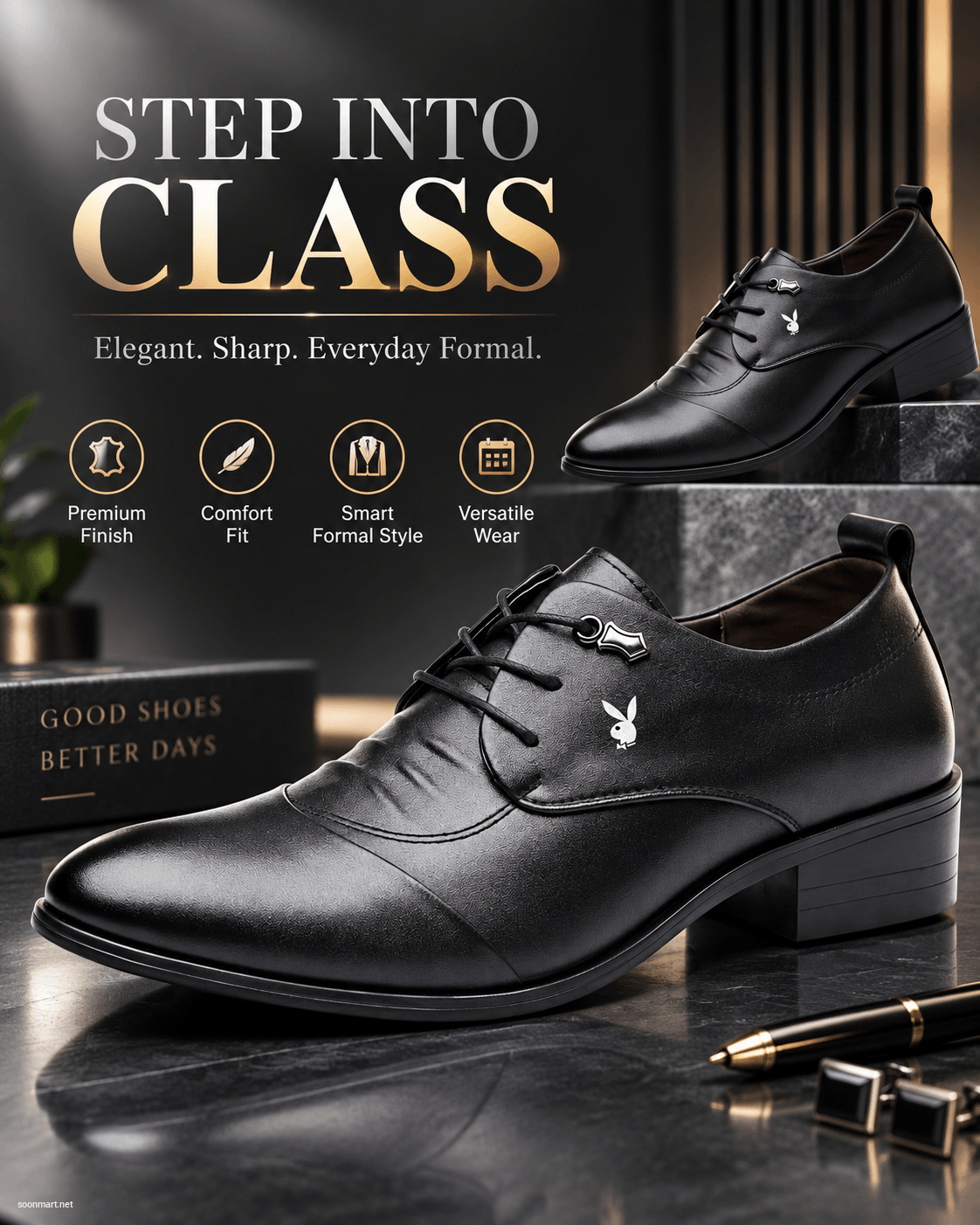 Playboy Men's White Lace-Up Leather Dress Shoes