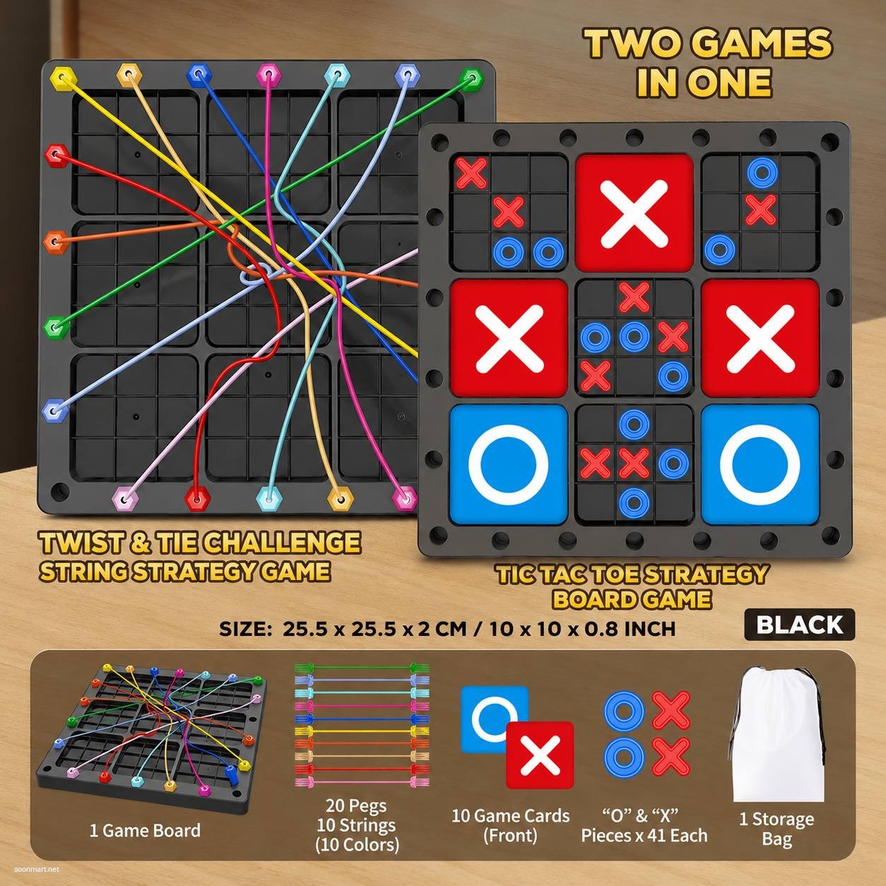 Children's 2-in-1 Educational Board Game: Rope Untangling & Tic Tac Toe Puzzle